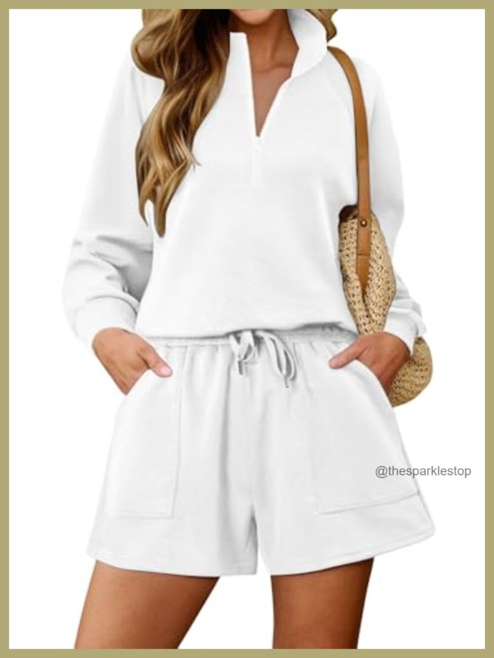 Women's 2 Piece Lounge Set Sweatsuit Half Zip Top and Shorts Loose Fit
